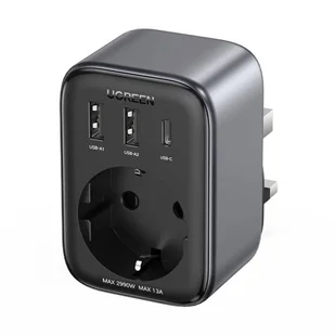 Ładowarka sieciowa 30W (2xUSB/USB C/AC) / adapter EU - UK 13A Ugreen CD314 - czarna - Ładowarki do telefonów - miniaturka - grafika 4