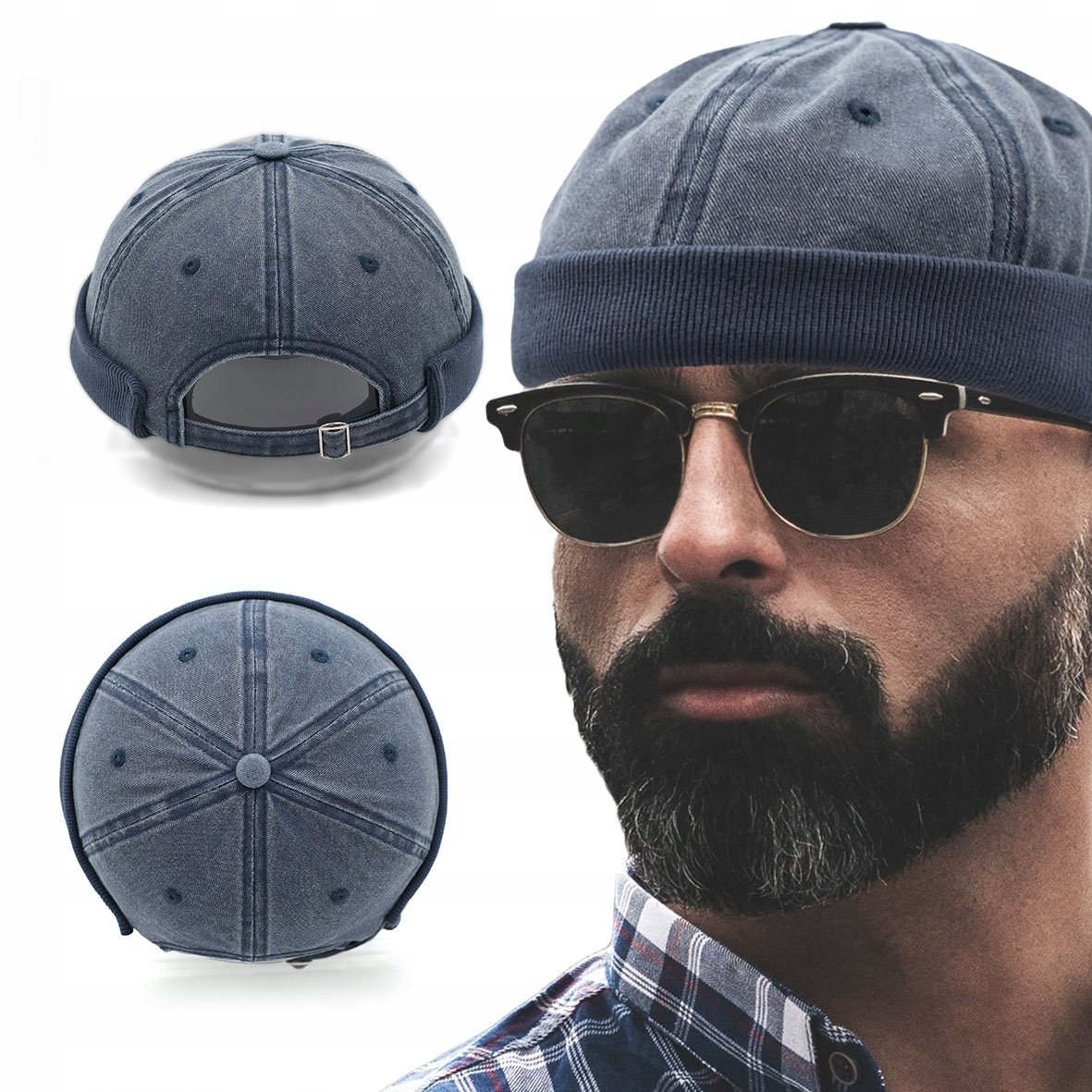 Czapka DOKERKA krótka leonka bez daszka GRANATOWA Pako Jeans