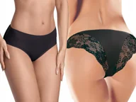 Bielizna nocna - Ewana 065 Koronkowe Oryginalne Figi Czarny M - miniaturka - grafika 1