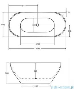 Besco Moya 170x72cm wanna wolnostojąca konglomeratowa + syfon klik-klak biały czyszczony od góry #WMD-170-MKW | - Wanny z hydromasażem - miniaturka - grafika 2