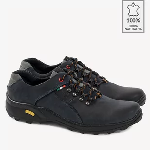 Męskie skórzane buty trekkingowe Cooper granatowe - BRILU - Półbuty męskie - miniaturka - grafika 1