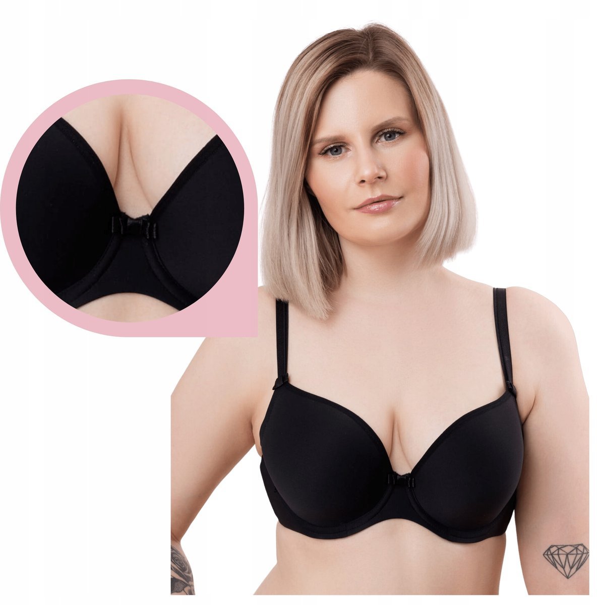 Biustonosz Lemax Leila usztywniany czarny gładki stanik plunge - 80F