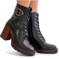 Botki damskie - Ocieplane Botki Damskie Na Słupku Vinceza 58359 Czarne - miniaturka - grafika 1