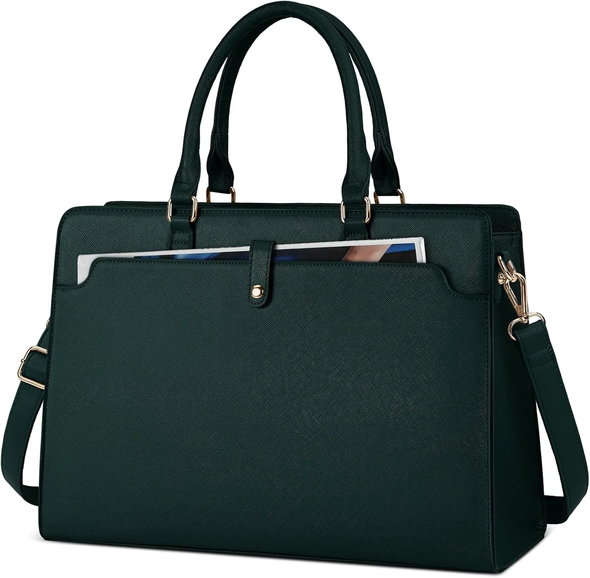 Torebka shopper damska duża 43x15x32 cm ciemnozielona skóra PU