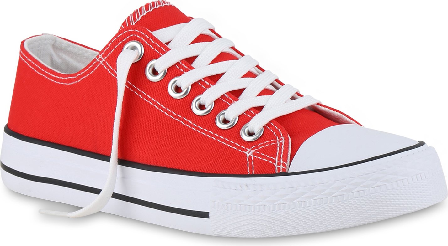 VAN HILL Damskie Trampki Niskie Sznurowane Wygodne Materiałowe Buty Casualowe 902295, Kolor: Czerwony, Rozmiar: 40