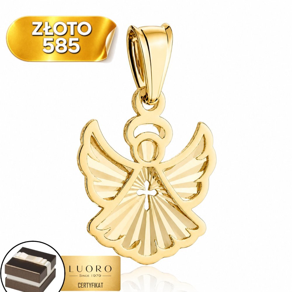 ZAWIESZKA ZŁOTA 585 14K DIAMENTOWANY ANIOŁEK DELIKATNA 1,6 CM ELEGANCKA
