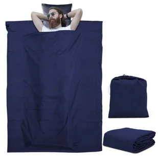 Śpiwór 115 cm x 210 cm w CIEMNYM NIEBIESKIM - cienki śpiwór do chaty śpiwór podróżny z poliestru z zamknięciem i pokrowcem do przechowywania - Śpiwory - miniaturka - grafika 1