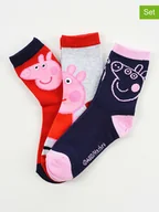Skarpetki damskie - Peppa Pig Skarpety (3 pary) "Świnka Peppa" w kolorze granatowo-jasnoszaro-czerwonym - miniaturka - grafika 1