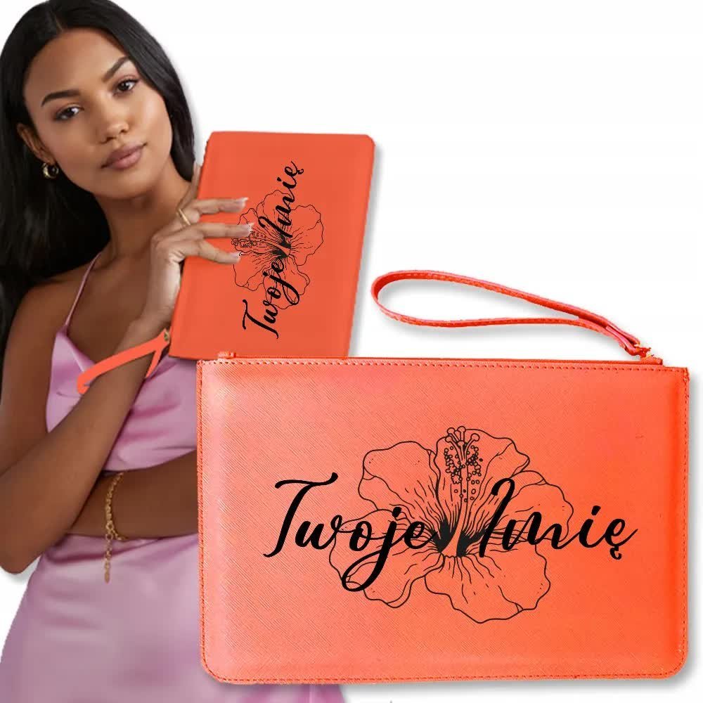 Torebka Kopertówka KORALOWY Kwiaty TWOJE IMIĘ