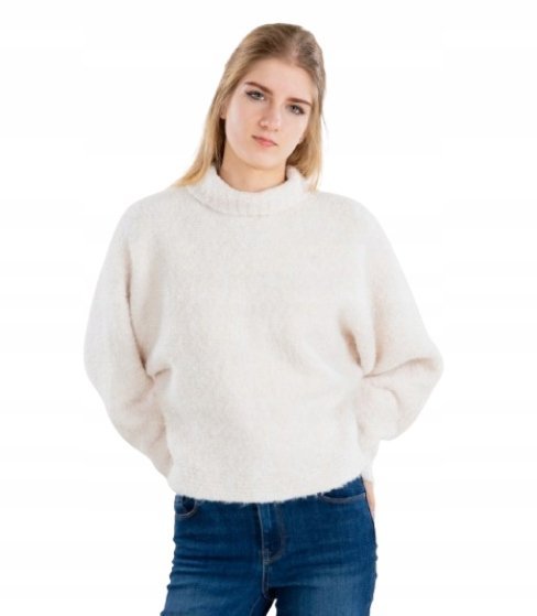 PIECES KLASYCZNY SWETER Z PÓŁGOLFEM Z KREMOWY M XQA