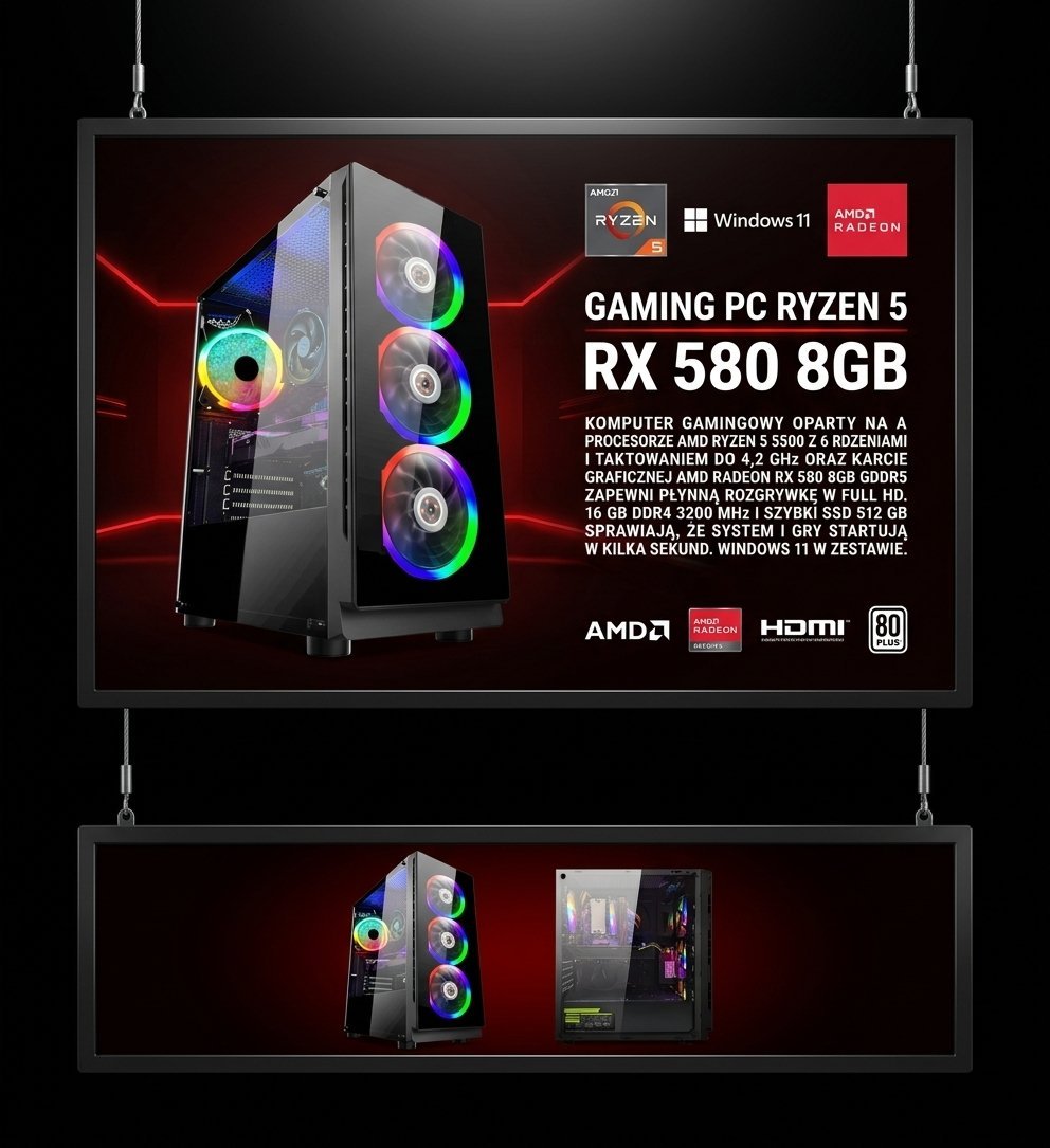 Komputer Adronix PC Ryzen 5 5500 RX 580 8GB 16GB DDR4 RAM 512GB SSD +Wi-Fi +WIN11 18243630569