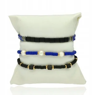 Zestaw Trzech Bransoletek Z Koralików Fimo, Tila Z Pozłacanej Stali I Pereł - Bransoletki - miniaturka - grafika 1