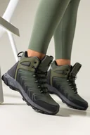 Buty trekkingowe damskie - Zielone buty trekkingowe damskie softshell na bieżnikowanej podeszwie czarne wstawki sznurowane Carla EY82939-4 - miniaturka - grafika 1