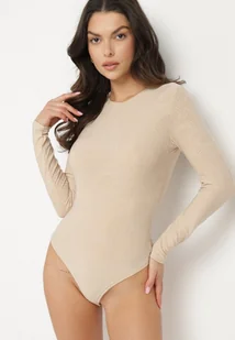 Jasnobeżowe Body z Wiskozą o Klasycznym Kroju z Długim Rękawem Nindariela - Body - miniaturka - grafika 1