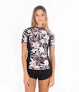Koszulki i topy damskie - Hurley Damska koszulka w Hawaiiana Ss Rashguard Rash Guard biały/czarny XS HR1033 - grafika 1
