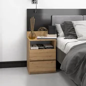 Szafki nocne - Szafka Nocna do Sypialni NELA M1 40 cm z Szufladami i Półką Dąb Artisan Loft - miniaturka - grafika 1