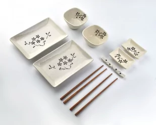 Lumarko Sushi Zestaw Dla 2 Osób Beżowy Czarne Kwiaty 10 Elementów - Zestawy do sushi - miniaturka - grafika 3
