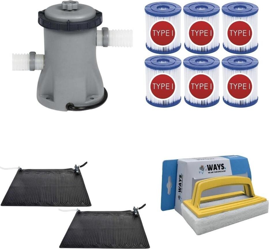 WAYS - Pielęgnacja basenu - 2x Solarmat & pompa filtrująca 1249 l/h & 6 filtrów typu I & szczotka szorująca WAYS