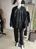 Dresy damskie - Masełkowy dres oversize z kapturem - czarny One size - miniaturka - grafika 1