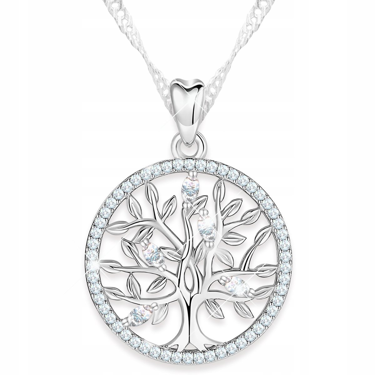 Naszyjnik Srebrny Kółko z Cyrkoniami Drzewo Drzewko Sandałowe SREBRO 925