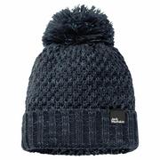 Czapki damskie - Damska Czapka Z Pomponem Jack Wolfskin Highloft Knit Cap Women Night Blue S - miniaturka - grafika 1