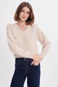 Swetry damskie - Stylowy sweter z dekoltem w serek - Greenpoint - miniaturka - grafika 1