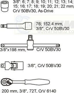 Yato zestaw nasadek i akcesoriów 3/8 na wkładzie do szuflady 22 części YT-5542 - Klucze i nasadki - miniaturka - grafika 2