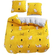 Pościel - Pościel 140x200 bawełna satynowa dwustronna GierekHoff 2 el żółta koty - miniaturka - grafika 1