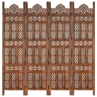 Parawany - vidaXL Parawan 4-panelowy, rzeźbiony, brąz, 160x165 cm, drewno mango - miniaturka - grafika 1
