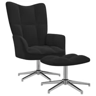 Fotele - shumee Fotel z podnóżkiem czarny obity aksamitem - miniaturka - grafika 1
