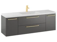 Szafki łazienkowe - Szafka Wisząca Z Umywalką RON 140 cm D - Titan Mat - Uchwyty Złote Szczotkowane - miniaturka - grafika 1