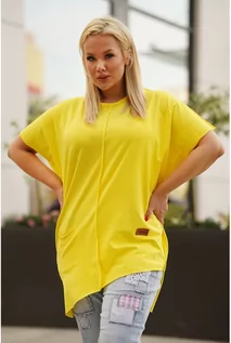 Bluzki damskie - Żółta tunika z ozdobnymi przeszyciami - Martea - XL-ka - grafika 1