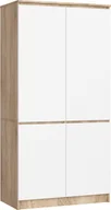 Szafy - Fabryka Mebli Akord Szafa do sypialni 90 cm 4 drzwi 4 półki drążek na ubrania - dąb sonoma-biała - miniaturka - grafika 1