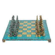 Gry planszowe - Renaissance Metal Chess Set, szachy, niebiesko-brązowe figurki, 36cm szachownica Manopoulos - miniaturka - grafika 1