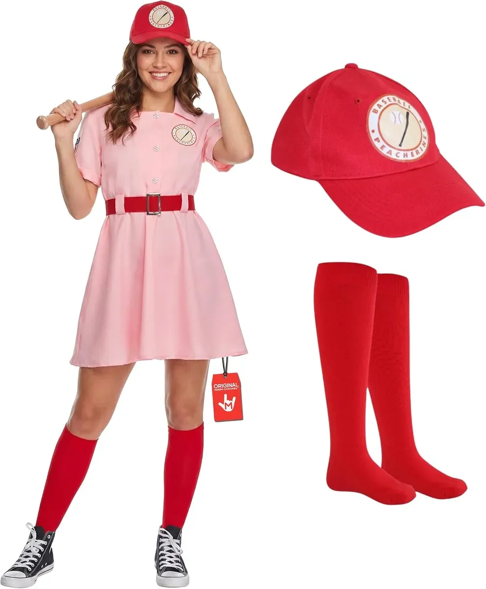 KOSTIUM BASEBALLOWY DAMSKI RÓŻOWY SUKIENKA CZAPKA SKARPETKI STRÓJ HALLOWEEN