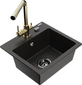 Zlewozmywaki z baterią - Mexen Milo zlewozmywak granitowy 1-komorowy z baterią kuchenną Duero, czarny/złoty metalik - 6505-75-671600-50-B - miniaturka - grafika 1