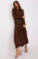 Sukienki - Ażurowa sukienka z długim rękawem ciemnobrązowa BA-SK-9010.33P, Kolor ciemnobrązowy, Rozmiar uniwersalny, BADU - Primodo.com - miniaturka - grafika 1