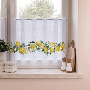 Zazdrostka żakardowa z otworami na drążek, biała z kolorowym nadrukiem, Cytryny, sprzedawana na metry, wysokość: 50 cm - Firany - miniaturka - grafika 1