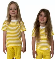 Odzież sportowa dziecięca - COOL kolorowy T-shirt dziecięca .150 .żółto-białe paski - miniaturka - grafika 1