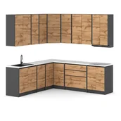 Meble kuchenne - Meble kuchenne szare z drewnem narożne modułowy zestaw bella dąb wotan - miniaturka - grafika 1