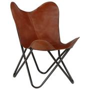 Fotele - vidaXL Krzesło motyl, prawdziwa skóra, brązowe, dziecięce - miniaturka - grafika 1