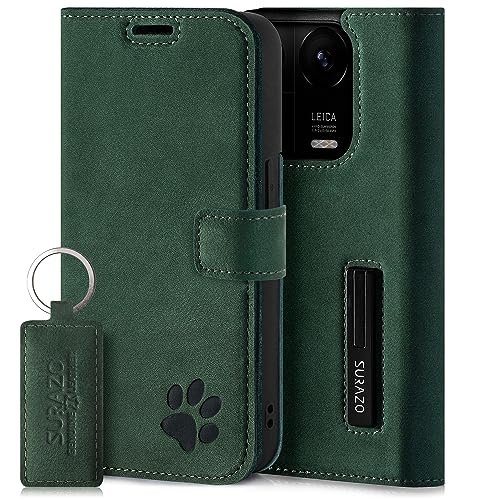 SURAZO Etui na telefon komórkowy klasy premium do Redmi Note 13 5G – etui ochronne z prawdziwej skóry z motywem łapy – etui z klapką RFID [magnes, funkcja stojaka, kieszeń na karty] pokrowiec,