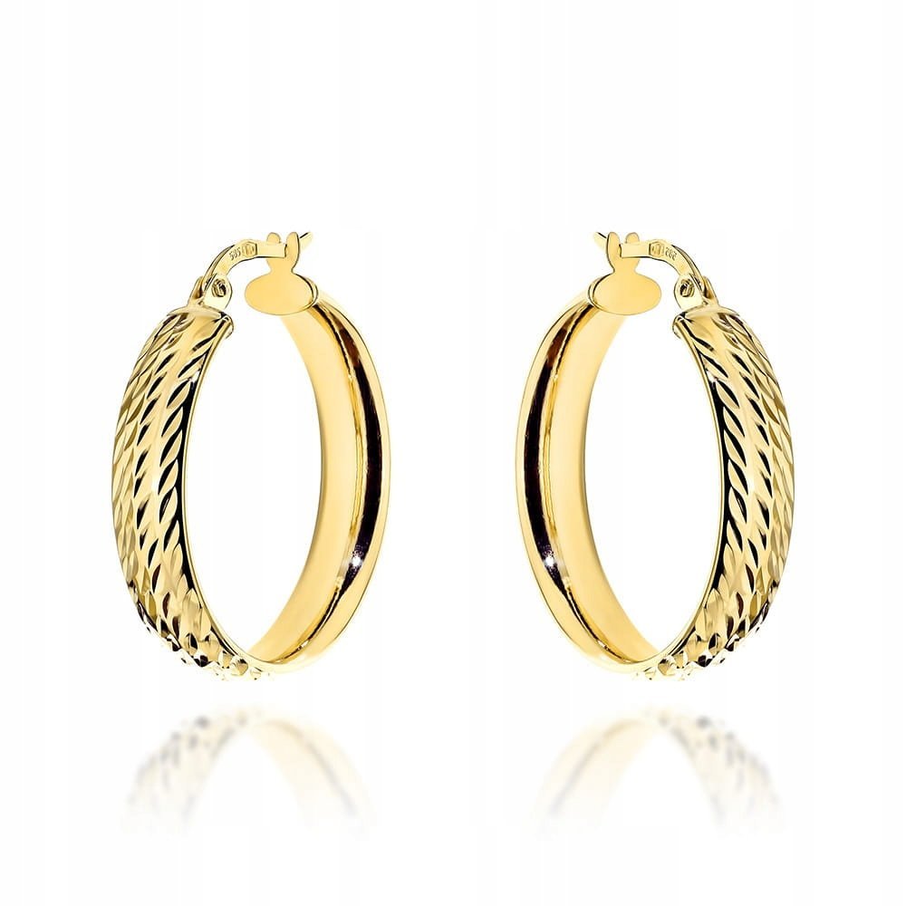 Kolczyki złote 585 koła diamentowane szerokie dla eleganckich kobiet 14k