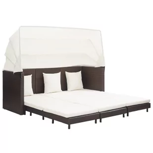 vidaXL Rozkładane łóżko ogrodowe z zadaszeniem, rattan PE, brązowe - Ławki ogrodowe - miniaturka - grafika 1