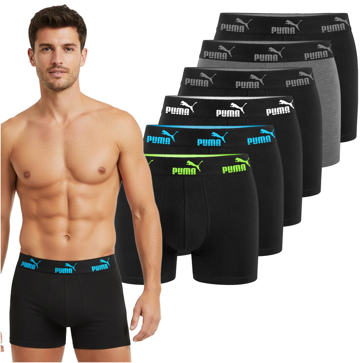 Puma Bokserki Męskie 6 sztuk Majtki Bawełna Black Logo Mix Rozmiar M