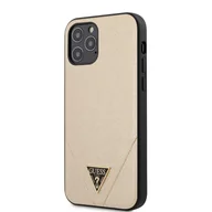 Etui i futerały do telefonów - Guess Saffiano V - Etui iPhone 12 / iPhone 12 Pro złoty - miniaturka - grafika 1