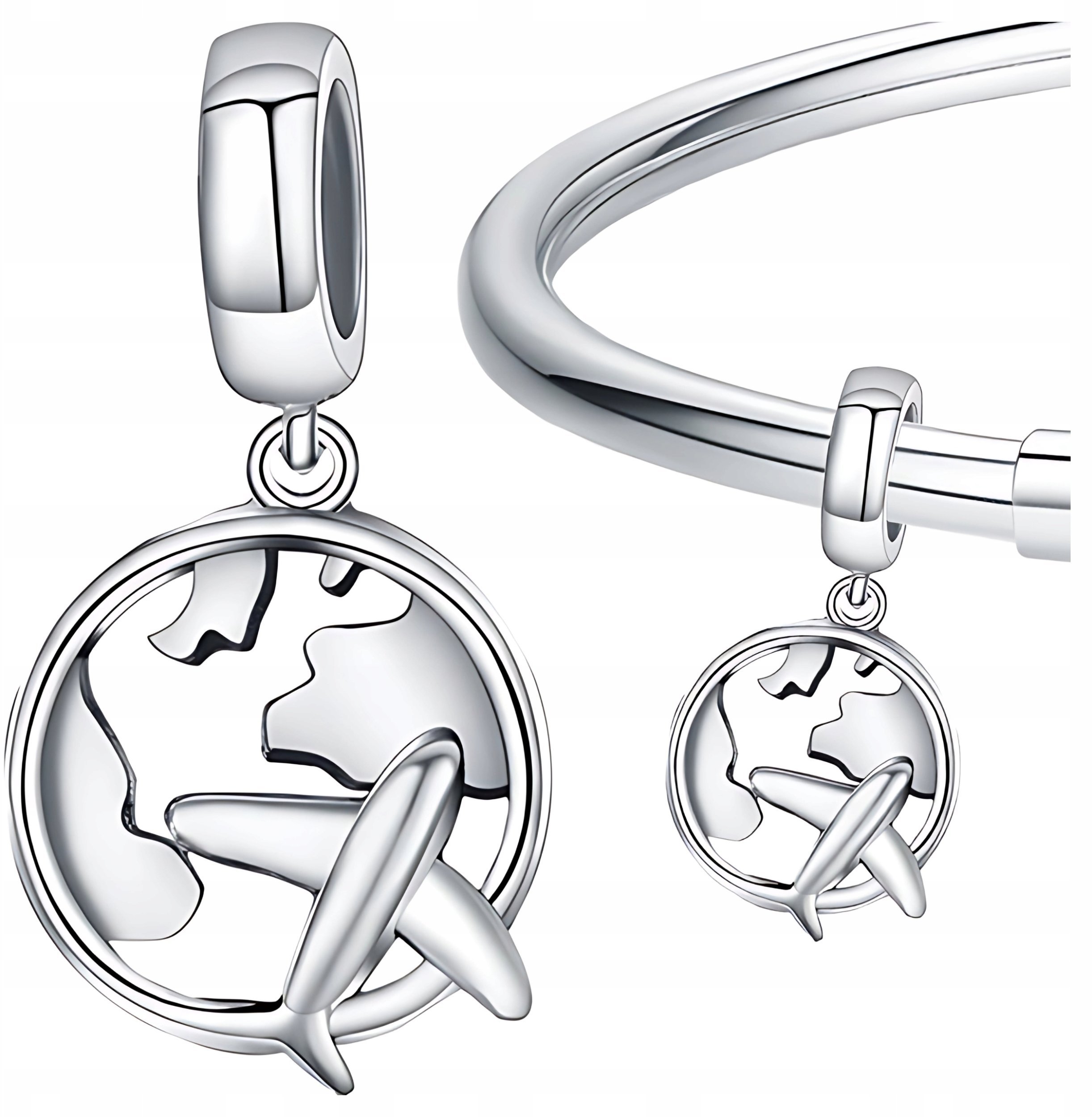 Ivybands CHARMS srebro pr 925 SAMOLOT ŚWIAT koralik zawieszka beads podróże prezent