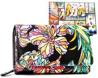 Portfele - Skórzany portfel damski Rovicky kolorowy wzór modna portmonetka na suwak, różnokolorowy czerwony - miniaturka - grafika 1