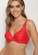 Biustonosze - Czerwony Koronkowy Biustonosz Typu Full Cup z Usztywnionymi Miseczkami Elavee - miniaturka - grafika 1