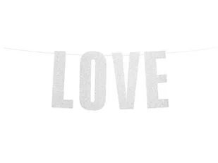 Baner brokatowy srebrny Love - 55 cm - 1 szt. - Walentynki - miniaturka - grafika 1